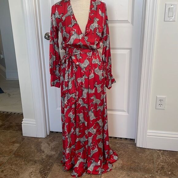 Beautiful fully lined Red zebra Maxi dress by Fabrik - Picture 1 of 5